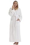 Arus Women's Pacific Style Full Length Hooded Turkish Cotton Bathrobe, L, White