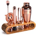 Mixology Bartender Kit: 10-Piece Copper Bar Set Cocktail Shaker Set with Stylish Bamboo Stand | Perfect Home Bartending Kit with Rose Gold Bar Tools and Martini Shaker for Foolproof Drink Mixing