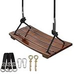 PELLOR Wooden Swing Seat Carbonized Beech Wood Tree Swings with Reinforced Buckle Indoor & Outdoor for Kids Adults, Max Load 200KG/440lbs