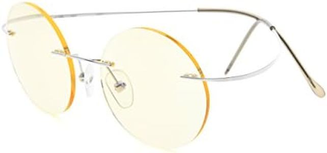 Eyekepper Titanium Rimless Round Yellow Tinted Lenses Computer Glasses Circle Eyeglasses (Silver, 0.00)