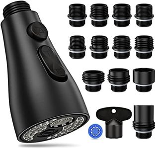 Kitchen Faucet Head Replacement, Kitchen Sink Faucet Head G 1/2, Kitchen Sink Sprayer Replacement 3 Modes with 12 Different Adapters, Compatible with Moen, Delta, Kohler Faucets, Black