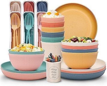 PIXESTT 61 Pièces Vaisselle Camping, Un Ensemble D'Ensemble De Pique-Nique Contient 61 Vaisselle, 6 Couleurs De Kit Pique Nique Conviennent Aux Repas En Famille, Aux Pique-Niques Et Au Camping.