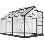 Outsunny 6 x 10ft Polycarbonate Greenhouse, Large Walk in Green House with Slide Door and Window, Garden Plants Grow House with Aluminium Frame and Foundation, Grey