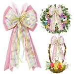 Easter Bows for Wreaths Decorations,Easter Tree Topper Bow,Decorative Bow with Bunny Ears Pink Burlap for Spring Home Front Door Outdoor