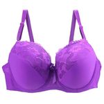 Lightning Deals Lace Bras for Women UK Plus Size,Women's Underwire Padded Sexy Floral Full Coverage Lingerie Bra, Ladies Yoga Comfort Elastic Push up Bra for Saggy Breasts (Purple, 100D)