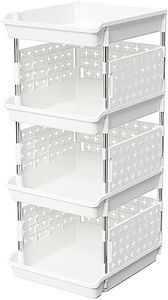 Lifewit Plastic Stackable Storage Baskets, 4 Tier Stacking Bins for Closet Wardrobe, Playroom, Kitchen and Pantry Organization, Large Capacity Multi-Functional Stackable Storage Containers Shelves