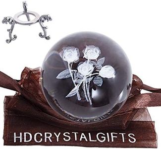 HDCRYSTALGIFTS 60mm Rose Flowers Crystal Ball with Stand Decorative Paperweight 3D Laser Engraved Glass Ball Sphere Novelty Home Decor Gift