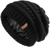 FURTALK Womens Satin Lined Knit Beanie Slouchy Winter Hats Skull Soft Warm Cap Black