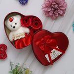 eCraftIndia Heart Shaped Valentines Day Gift Box with I Love You Message Teddy Bear 3 Red Roses- Valentine Gift for Girlfriend Boyfriend Husband Wife-Valentine Day Gifts-Valentine Day Decoration Items