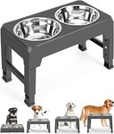 KUTKUT Elevated Dog Bowls 4 Adjustable Heights,Raised Dog Bowl For Large Medium Small Dogs&Pets,Dog Bowl Stand With 2 Stainless Steel Dog Food Bowls,4 Heights 3.1",8.6",10.2",11.8",?44Cm,H_8Cm,W_24Cm