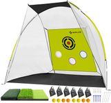 SAPLIZE Ultra-Stable Golf Practice Net with Noise-Reducing Target Cloth, Hitting Mat, Tees, Balls and Sand bags