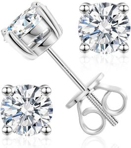 Gugots Lab Grown Diamond Stud Earrings Screw Back for Women Round Cut D Color VVS1 Clarity Hypoallergenic Fine Jewelry Gift 18K White Gold 2.0CT/8MM*2 Card