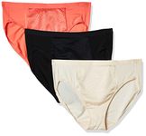 Warners Women's Blissful Benefits Tummy Smoothing Hi-Cut Panty, Sugar Coral/Pearled Ivory/Black, 3X-Large