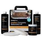 Leather Complete Restoration Kit (Dark Brown) - Contains Leather Recolouring Balm, Protection Cream, Cleaner, Sponge and Applicator - Restore and Repair Sofas, Chairs, Car Seats and More