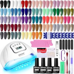 JODSONE Gel Nail Polish Kit with U V Light 32 Colors Gel Polish Nail + 4 Functional Adhesive Bottles Kit Soak Off Gel Nail Set Manicure Tools Gifts for Women