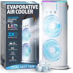 TEKCOOL Double Ended Spray Fan, Cold Air, 2025 New 3 Gears USB Rechargeable Oscillating one with LED Light Cooler, Touch & Remote Control, 280ml Water Tank, Ice Filling (White);'