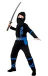 Wicked Costumes Kids Power Ninja Black/Blue Fancy Dress Costume - Small (3-4 Years)