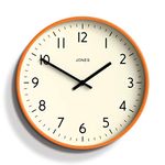 Jones Clocks® Vibrant Round Wall Clock in Acrylic the 'Studio' in Orange, 30 x 30 x 4cm