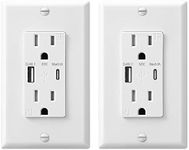 DEWENWILS 5.0A USB Wall Outlet, USB Outlet with Type C & Type A USB Ports, 15 Amp Tamper Resistant Receptacle Outlet, Wall Plate Included, ETL Listed, 2 Pack