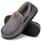 HomeTop Men's Moccasin Slippers Soft Faux Suede Plush Warm Lining Memory Foam Indoor House Shoes with Anti-Skid Sole (11, Grey)