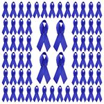 WANDIC Ribbon with Safety Pins, Cancer Awareness Pins Ribbon Brooch for Party Event Supplies Clothing Decoration (200, blue)