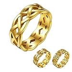 Bestyle Gold Filled 7mm Celtic Trinity Rings Love Statement Couple Ring for Women Men Eternity Ring for Promise Engagement Wedding Valentines Day, Chunky Thumb Ring Size 14