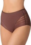 Leonisa High Waisted Invisible Tummy Control Shapewear for Women - Stripe Lace Ladies Underwear Panties Brown