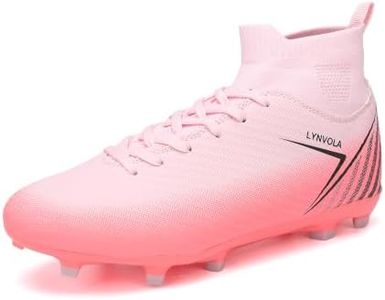 Lynvola Men's High Top Breathable Soccer Cleats Firm Ground Non Slip Outdoor Training Shoes Pink EU 43
