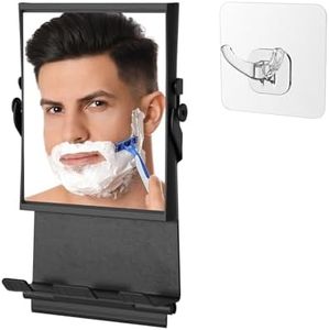 APLOP Fogless Mirror for Shower with Dual-Sided 1X/3X Magnification, Fogless Shower Mirror with Small Squeegee and Adhesive Hook, Rust-Proof and Black