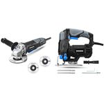 Hammerhead 6-Amp 4-1/2 Inch Angle Grinder with 3 pcs Grinding Wheel – HAAG060 & 4.8-Amp 3/4 Inch Jig Saw with 2pcs Wood Cutting Blades, Variable Speed and Orbital Function - HAJS048