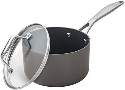 Amazon Brand - Stone & Beam Sauce Pan With Lid, 1.8-Liters, Hard-Anodized Non-Stick Aluminum, Gray