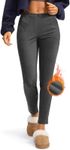 Rammus Women's Fleece Lined Dress Pants with Pockets Warm Winter Pants Cold Weather Skinny Slacks for Casual Work Charcoal