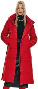 Orolay Women's Thickened Long Down Jacket Winter Down Coat Hooded Puffer Jacket with Side Zipper Spectra Red XL