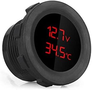 Esenlong Car Voltmeter Thermometer 2 in 1, Digital LED Display Car Battery Voltage Temperature Gauge Monitor Meter Voltmeter Compatible with 12 V DC Vehicles (Red)