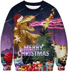 Cfanny Unisex 3D Ugly Christmas Sweater Sweatshirt Pullover Long Sleeve Shirts, Fire Breathing Dinosaurs, Large