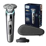 Philips Shaver Series 9000 - Wet and Dry Electric Shaver for Men in Chrome Silver with Lift and Cut, SkinIQ Technology, Pop-up Beard Trimmer, Charging Stand and Travel Case (Model S9975/35)