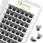 QUEWEL Cluster Lashes 72 Pcs Wide Stem Individual Lashes C/D Curl 8-16mm Length DIY Eyelash Extension False Eyelashes Natural&Mega Styles Soft for Personal Makeup Use at Home (Mega-C-14)