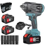 Cordless 1/2 inch Brushless Impact Wrench, 1200Nm(900ft-lbs) High Torque Impact Gun w/2x 4.0Ah Batteries, Fast Charger & 6 Sockets, Tool Box