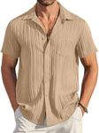 COOFANDY Men's Vacation Shirts Short Sleeve Casual Button Down Summer Shirts Beach Wedding Shirts Khaki