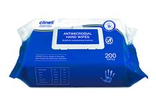 Clinell Antimicrobial Hand Wipes - Pack of 1 - 200 Wipes - Antibacterial, Suitable for Hands and Surfaces - Dermatologically Tested, Kills 99.99% of Germs