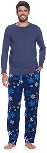 Ashford & Brooks Men's Jersey Knit Long-Sleeve Top and Mink Fleece Bottom Pajama Set - Navy Frozen Snowflake - Large
