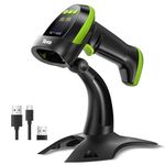 Tera Barcode Scanner Wireless with Screen: with Digital Setting Screen & Keypad 1D 2D QR Handheld Bar Code Reader Works with Bluetooth 2.4G Wireless USB Wired HW0009 Green