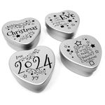 Luxury Christmas Eve 2024 Gift Set of 4 mini chocolate filled heart shaped tins in a small box for family, friends and Xmas Eve celebrations Great secret Santa gifts Xmas Stars