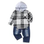 Tshyfiper Toddler Baby Boy Clothes Infant Outfits 6 12 18 24 Months 2T 3T 4T Boys Clothing Set Long Sleeve Tops Plaid Hoodies Sweatsuit Ripped Jeans Hooded Sweatshirt Pants Sets