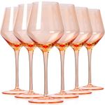 Colorsavant Pink Wine Glasses Set 6-16oz Light Pink Wine Glasses with Stem【Hand Made Wine Glass】 Unique Blush Pink Wine Glasses for Pink Engagement,Wedding,Bridal Shower Party