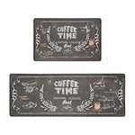 Navaris Cushioned Anti-Fatigue Floor Mat - Set of 2 - Waterproof Kitchen Floor Mats - 12mm (1/2") Thick PVC Kitchen Rugs - "Coffee Time" Design