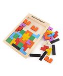 KRIDEZ Wooden Tetris Puzzle Brain teasers Toy Tangram Jigsaw Intelligence Puzzle Colorful 3D Russian Blocks Game Educational Gift Baby Kids (40 pcs)