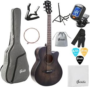 Soldin 40 Zoll Akustikgitarre Premium Massive Fichtendecke Guitarre Bundle Kit mit Gigbag,Gitarrenständer,Stimmgerät,Gurt,Kapodaster,Saiten,Reinigungstuch und Plektren (Schwarz)