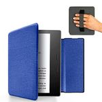 MyGadget Cover Amazon Kindle Oasis 10th Generation from 2019 & 9th Generation (2017) Magnetic Flip Case - Bookstyle Protector Elastic Hand Strap - Dark Blue