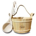 Saffro Sauna Bucket & Sauna Ladle for Beautiful Sauna Accessories, Made from Finnish Pine - Sauna Bucket and ladle for Your Wooden Sauna